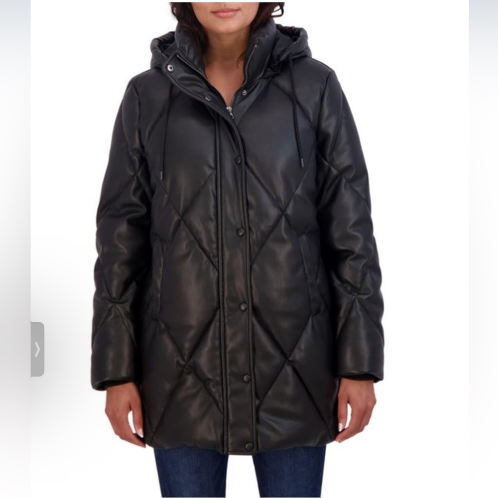 Sebby Collection / Black Puffer Hooded Coat